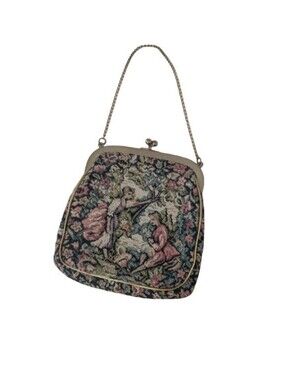 Julius Resnick Victorian Vintage Tapastry Clutch Purse Hand Bag Gold Chain